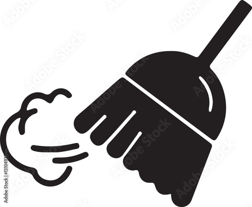 An illustration of a broom collecting dust