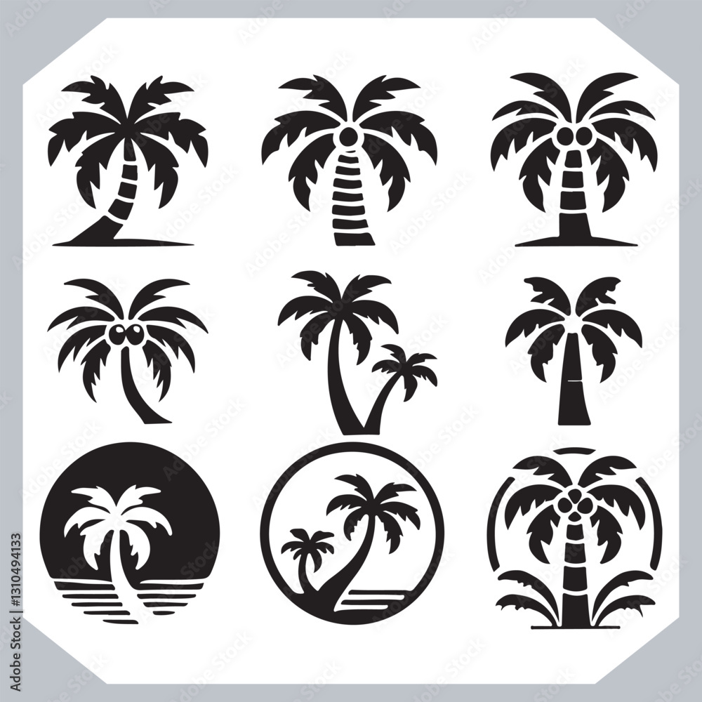Professional Palm Trees Silhouette and Coconut Tree Vector Logos Black Simple Designs