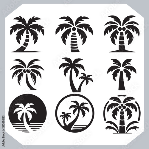 Obraz na płótnie Professional Palm Trees Silhouette and Coconut Tree Vector Logos Black Simple Designs w salonie
