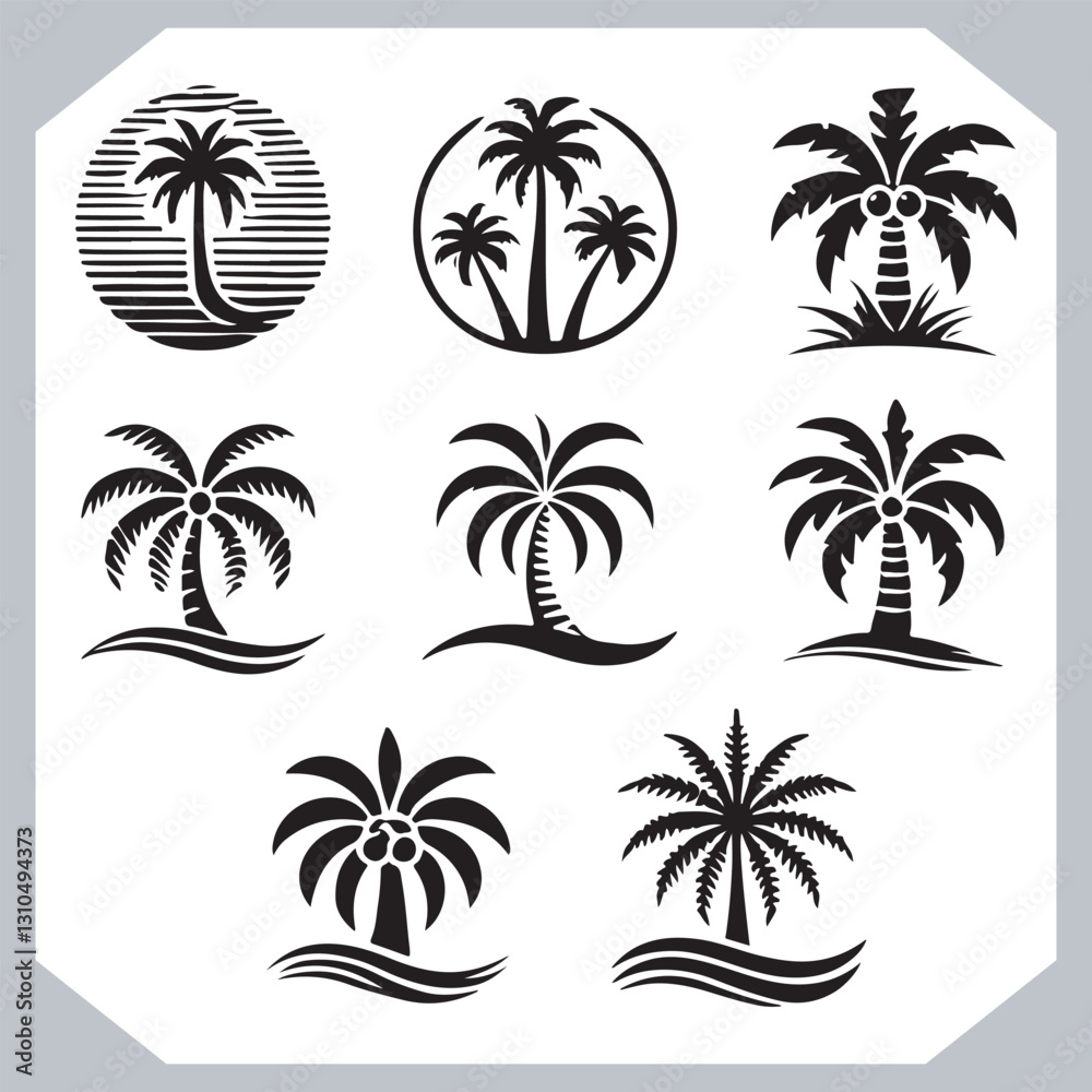 Professional Palm Trees Silhouette and Coconut Tree Vector Logos Black Simple Designs