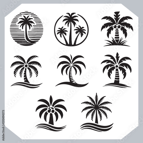 Obraz na płótnie Professional Palm Trees Silhouette and Coconut Tree Vector Logos Black Simple Designs w salonie