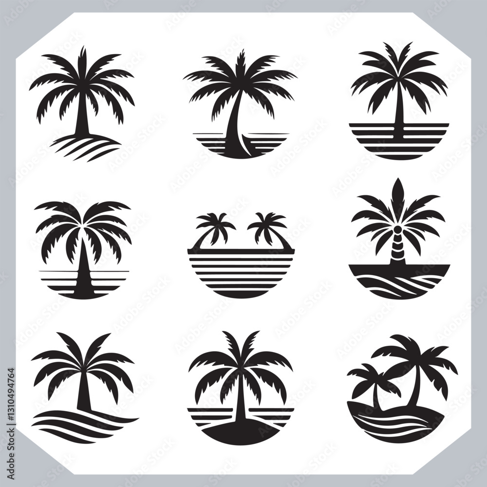 Logotype Black Simple Palm Tree Vector Silhouettes Palm Trees and Coconut Tree Silhouettes