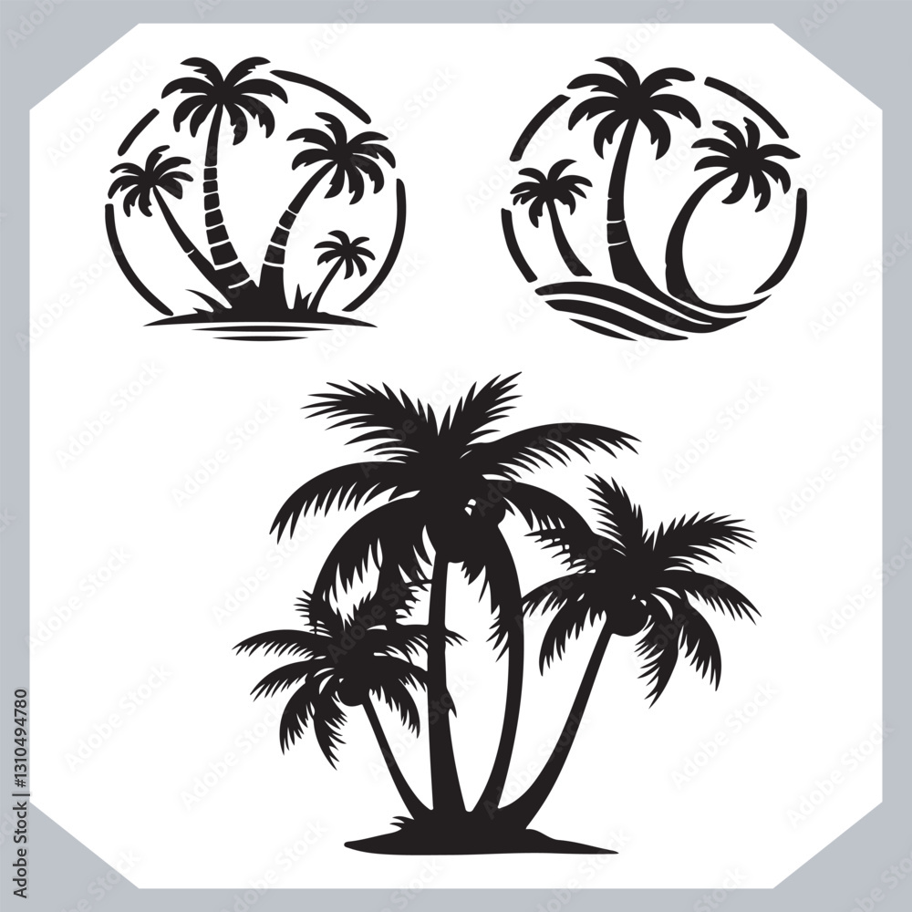 Logotype Black Simple Palm Tree Vector Silhouettes Palm Trees and Coconut Tree Silhouettes