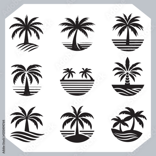 Obraz na płótnie Logotype Black Simple Palm Tree Vector Silhouettes Palm Trees and Coconut Tree Silhouettes w salonie