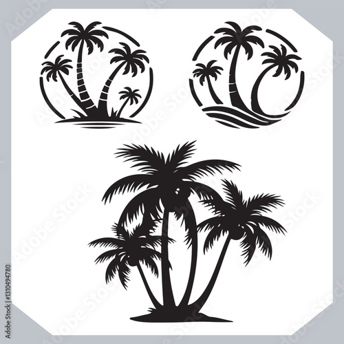 Obraz na płótnie Logotype Black Simple Palm Tree Vector Silhouettes Palm Trees and Coconut Tree Silhouettes w salonie