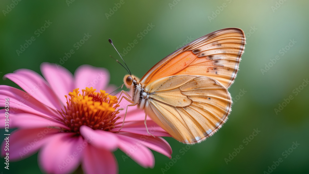 A vibrant butterfly resting on a pink flower, showcasing nature's beauty and delicate ecosystems. A vibrant butterfly resting on a pink flower, showcasing nature's beauty and delicate ecosystems.