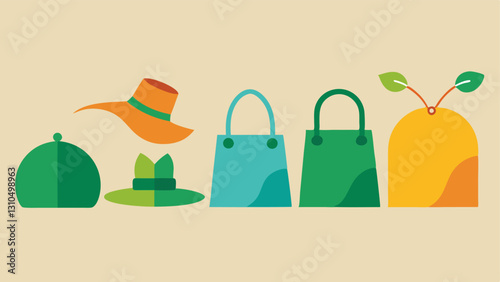 Sustainable Accessories A lineup of accessories like bags jewelry and hats made from recycled materials with an emphasis on creativity and style while being environmentally