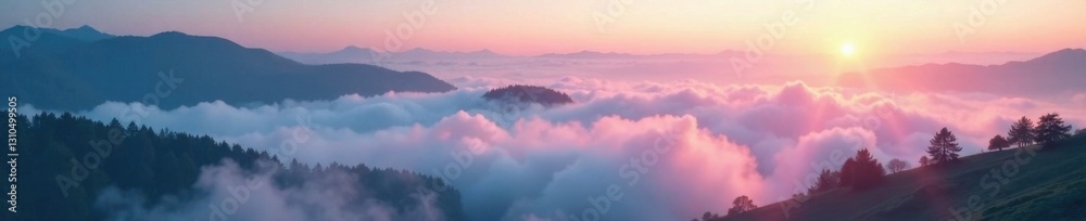 Fototapeta premium Softly glowing mist floats over a serene landscape, serenity, dreamy, mist