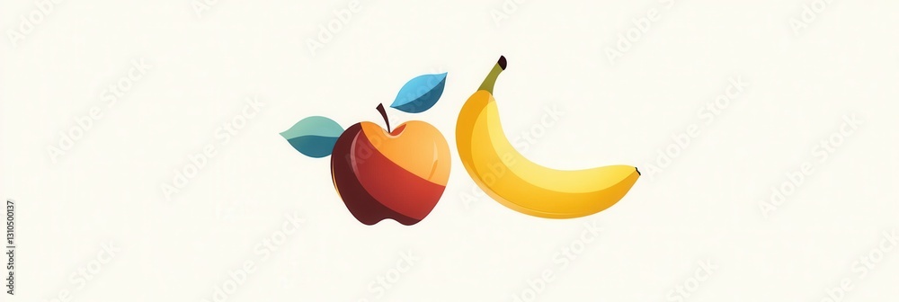 Fototapeta premium Minimalist fruit logo with abstract apple, pear, and banana on a clean white background showcasing modern simplicity and soft shadows