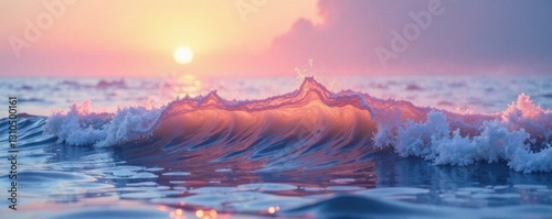 Softly glowing watercolor waves on a misty morning, gentle, soft, morning