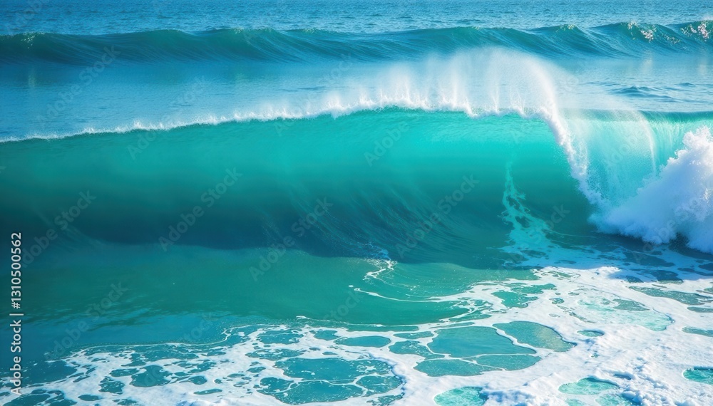 Fototapeta premium Ocean waves gently rolling blue turquoise sea surface with foamy crests , serene, surf, ocean