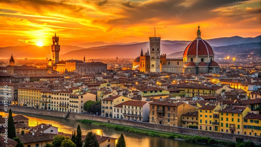 Fototapeta premium Florence Italy Sunset Skyline Low Light Cityscape Dramatic Dusk