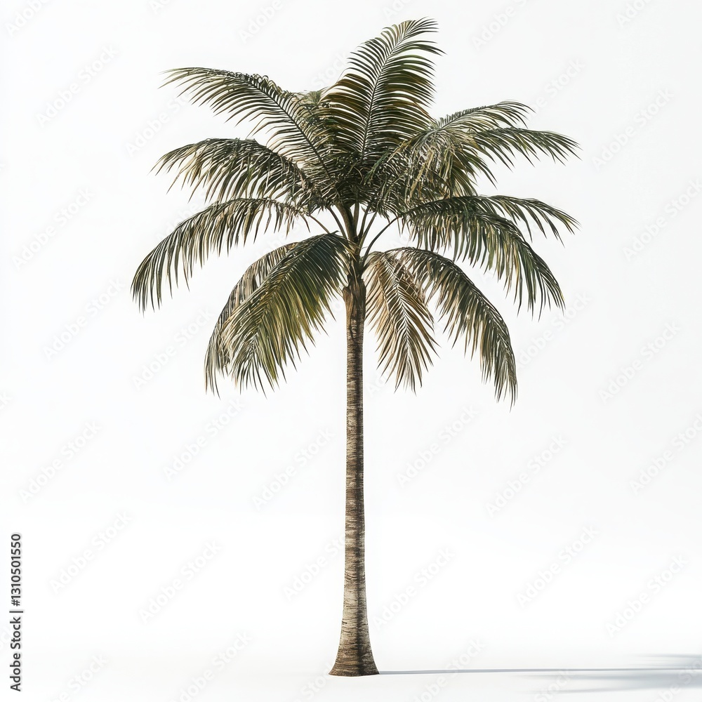 Obraz premium Single Tropical Palm Tree Isolated on White Background for Design