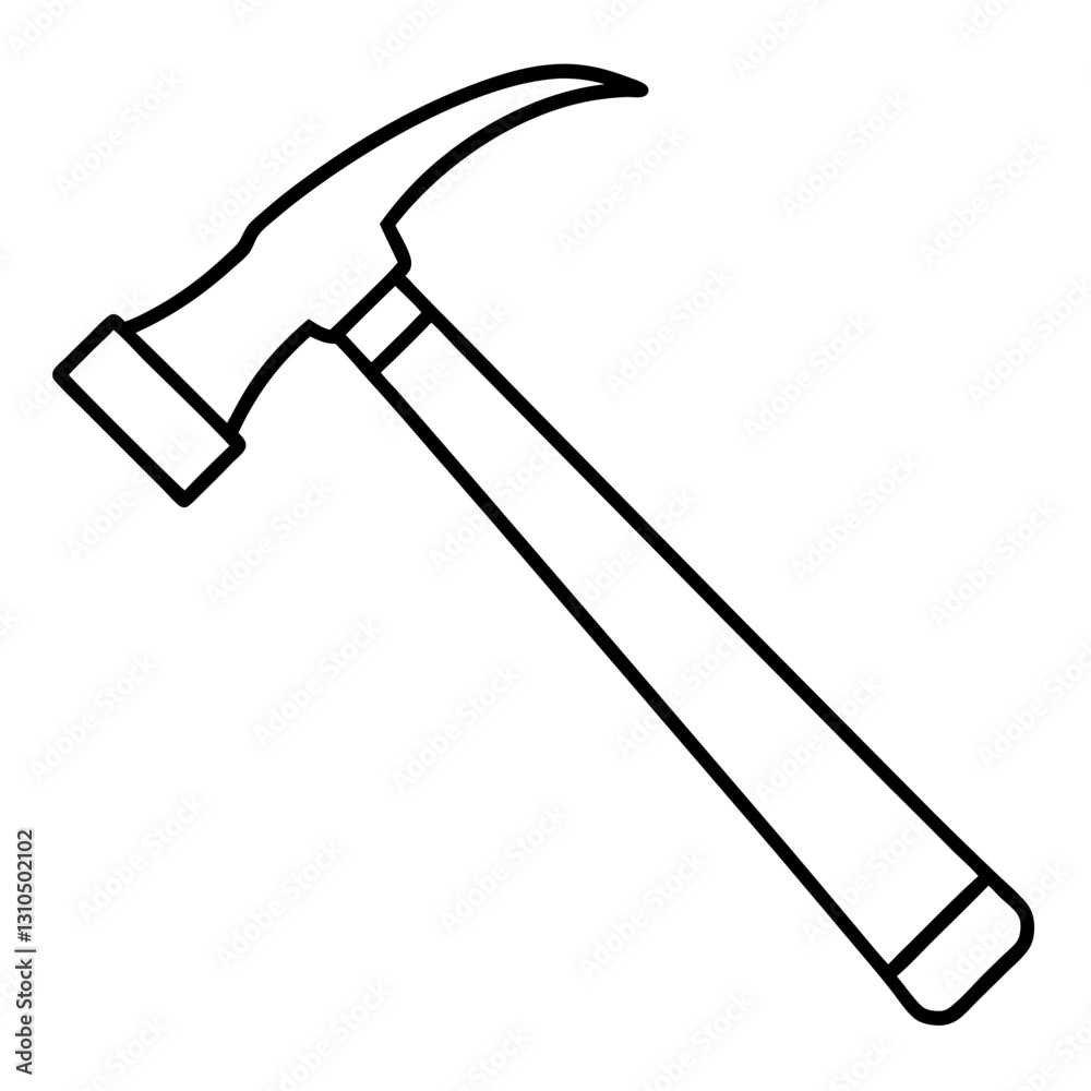 Line Art Hammer with Wooden Handle - Construction Vector Illustration, Cartoons, Clipart, Vector line art of a hammer with a wooden handle, perfect for construction and design