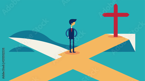 Investor Decision A character standing at a fork in the road one path leading to a High Risk Investment zone the other to a Safe Haven zone representing the uncertainty investors