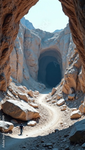 Panoramic view of a marble quarry or mine with rough-hewn stones in a natural environment , mining, rugged, landscape