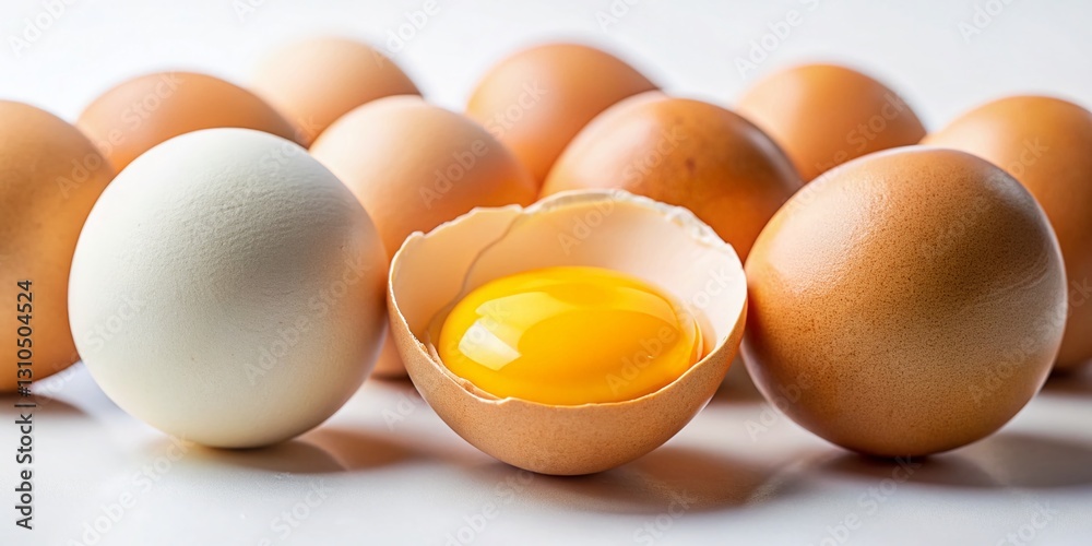 Fresh Chicken Eggs with Yolks Isolated on White Background - High-Resolution Stock Photo Fresh Chicken Eggs with Yolks Isolated on White Background - High-Resolution Stock Photo