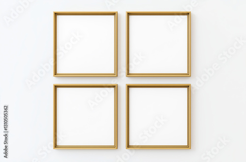 Gold mock up poster frames on the wall