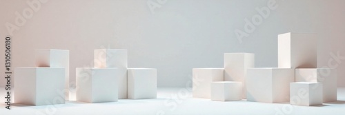 Randomly arranged white cube blocks against a solid-colored backdrop form an intriguing visual composition , background, modern, design elements