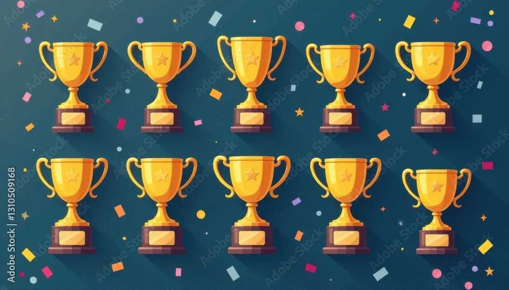 Winning vector icon set with trophies, medals, and confetti, trophies, medals, success Winning vector icon set with trophies, medals, and confetti, trophies, medals, success