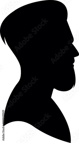 Vector silhouette portrait of a man with a fashionable hairstyle and beard in profile. Male profile for a barbershop
