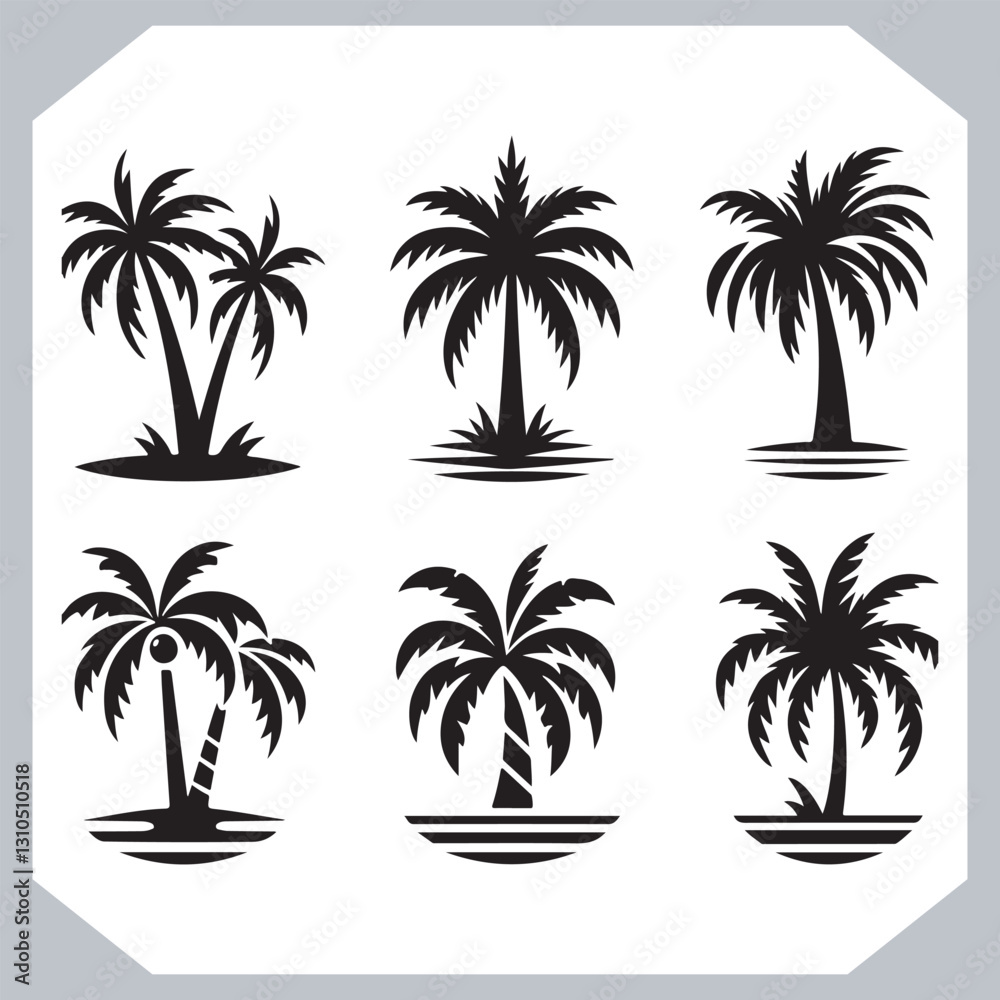 Logotype Black Simple Palm Tree Vector Silhouettes Palm Trees and Coconut Tree Silhouettes