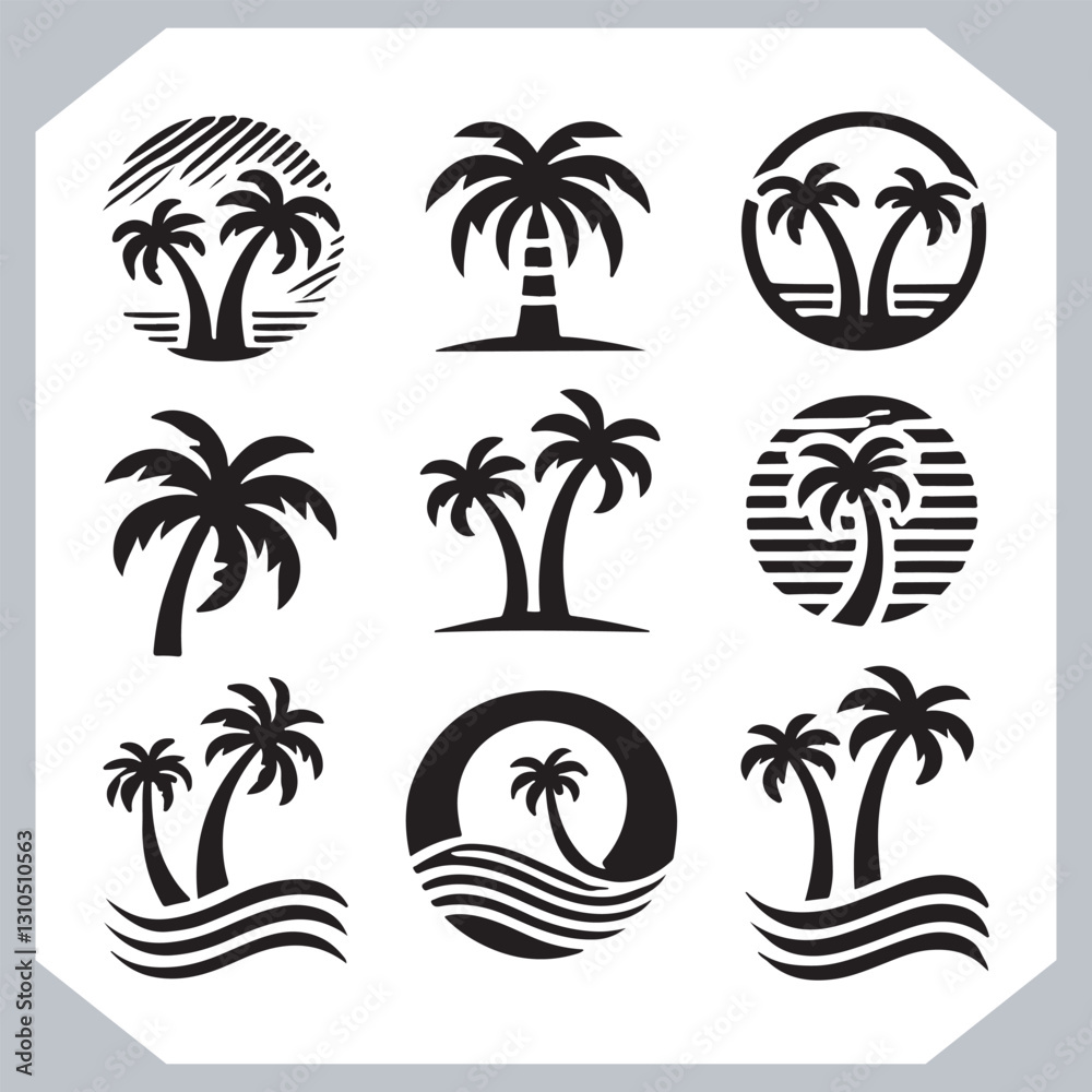 Logotype Black Simple Palm Tree Vector Silhouettes Palm Trees and Coconut Tree Silhouettes