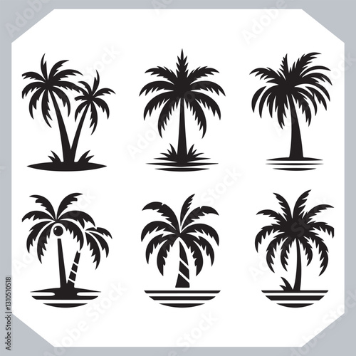 Logotype Black Simple Palm Tree Vector Silhouettes Palm Trees and Coconut Tree Silhouettes