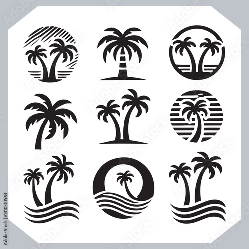 Obraz na płótnie Logotype Black Simple Palm Tree Vector Silhouettes Palm Trees and Coconut Tree Silhouettes w salonie