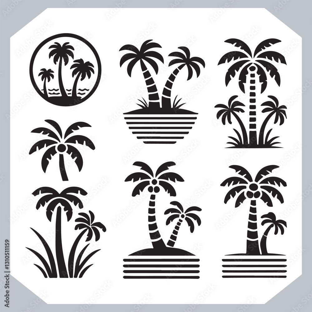 Logotype Black Simple Palm Tree Vector Silhouettes Palm Trees and Coconut Tree Silhouettes