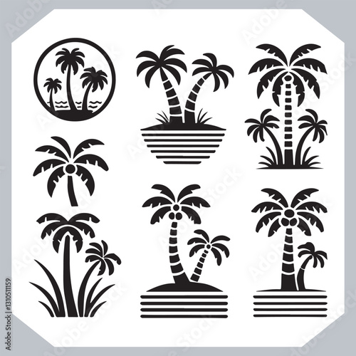 Logotype Black Simple Palm Tree Vector Silhouettes Palm Trees and Coconut Tree Silhouettes