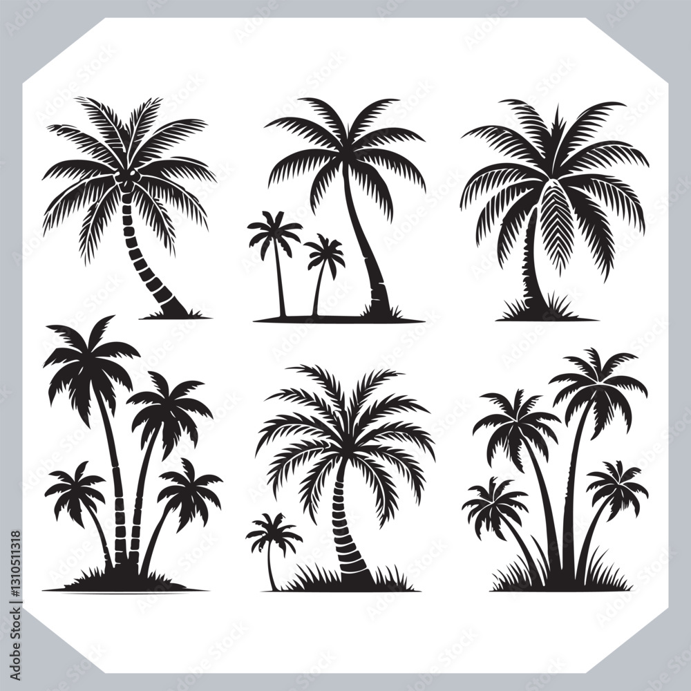 Logotype Black Simple Palm Tree Vector Silhouettes Palm Trees and Coconut Tree Silhouettes