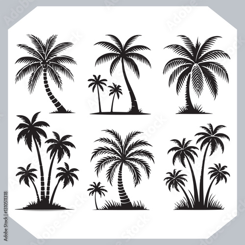 Obraz na płótnie Logotype Black Simple Palm Tree Vector Silhouettes Palm Trees and Coconut Tree Silhouettes w salonie