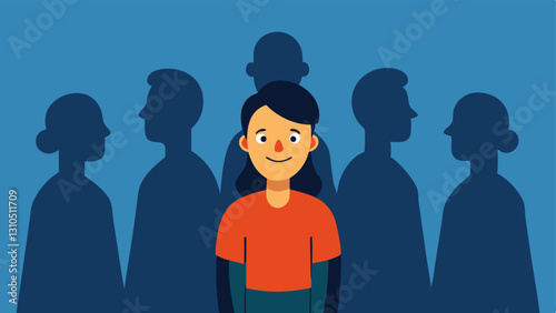 Split Persona A person surrounded by clients showing a happy face outwardly but their shadow reveals a sad and exhausted figure illustrating the disconnect between appearance and