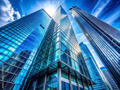 Wallpaper Mural Futuristic Cityscape: Steel & Glass Skyscraper, Modern Architecture, Blue Sky Background Torontodigital.ca