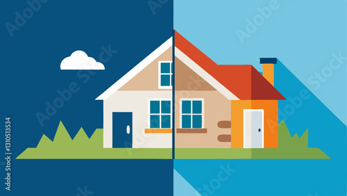 Real Estate Flipping A beforeandafter split image of a house renovation project. One side shows a rundown property and the other displays a beautifully renovated home.