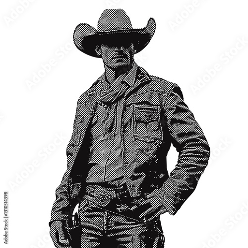 wild west cowboy. western vintage halftone grunge vector design element.