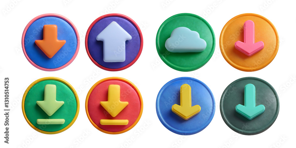 Colorful Download and Upload Icons on Vibrant Circular Backgrounds, isolated on transparent background Colorful Download and Upload Icons on Vibrant Circular Backgrounds, isolated on transparent background