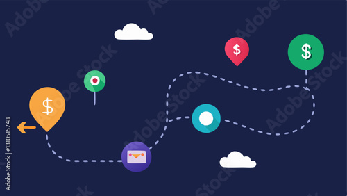 Journey Map to Financial Goals A winding path leading to a destination marked Dreams with savings milestones along the way showcasing automation as an easy journey to achieve