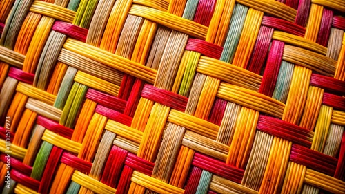Geometric Chevron Pattern on Woven Rattan Background - Stock Photo photo