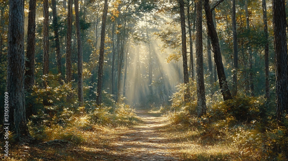 Sunbeams Illuminate Forest Path Sunbeams Illuminate Forest Path