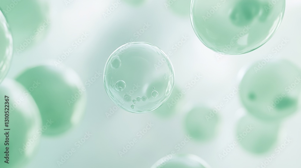 Abstract Green Bubbles Floating in Soft Light Background Abstract Green Bubbles Floating in Soft Light Background