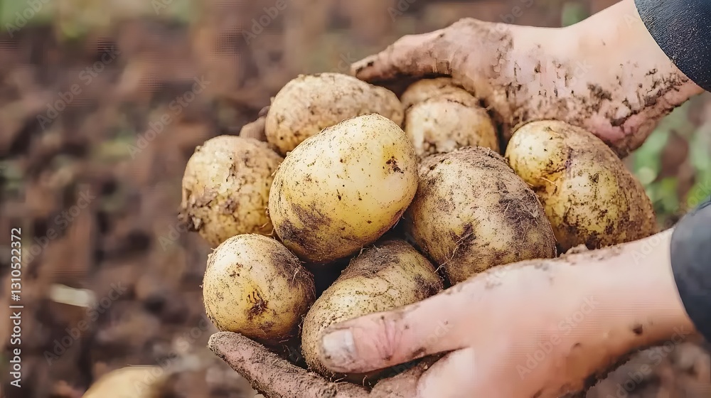 Freshly Harvested Potatoes in Farmer's Hands Freshly Harvested Potatoes in Farmer's Hands