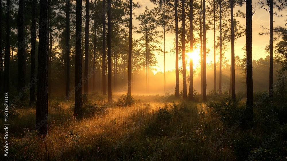 Obraz premium Sunrise in a Pine Forest