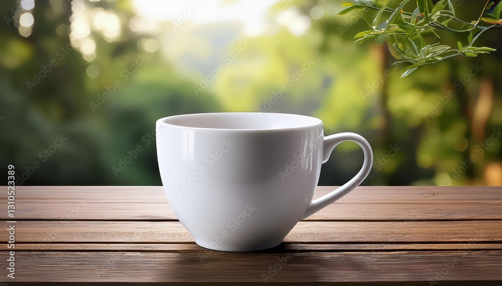 Realistic White Tea Cup Mockup on Rustic Wooden Table Elegant and Charming Scene Evoking Cozy Interiors and Design Inspiration Realistic White Tea Cup Mockup on Rustic Wooden Table Elegant and Charming Scene Evoking Cozy Interiors and Design Inspiration