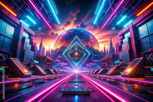 Glowing Neon Lines & Shapes Abstract Bokeh Background