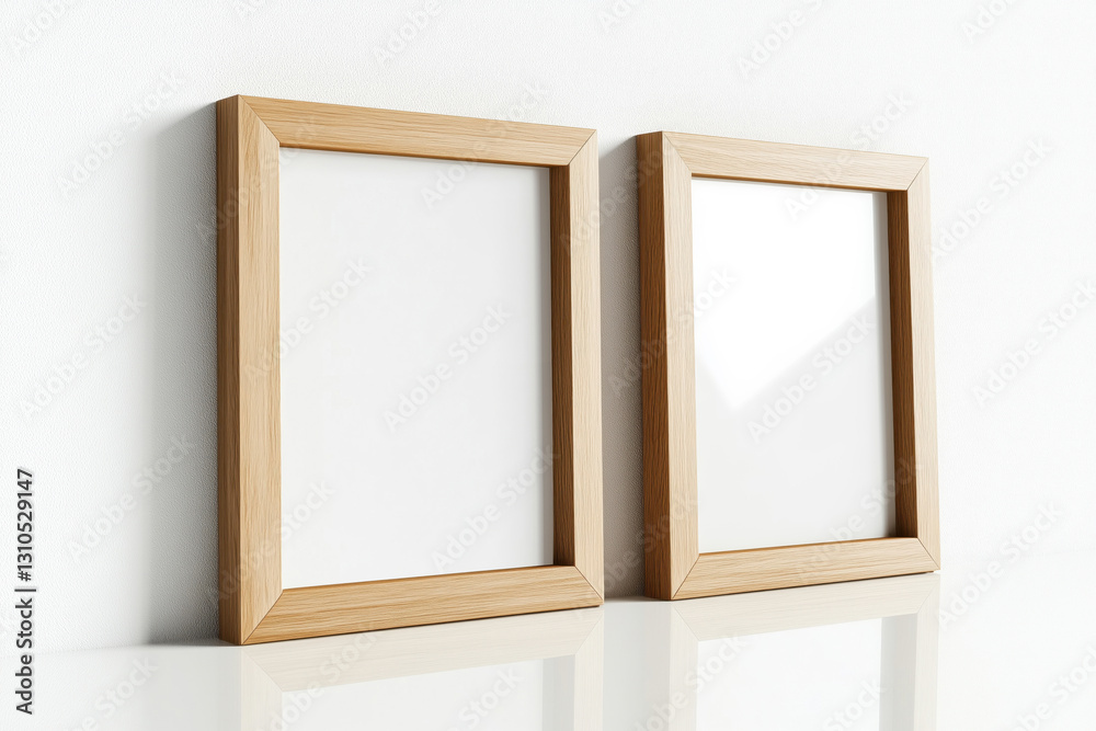 Wooden mock up poster frames by the wall Wooden mock up poster frames by the wall
