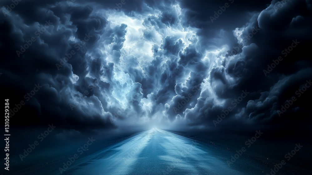 Fototapeta premium An endless rural road vanishing into a thunderstorm