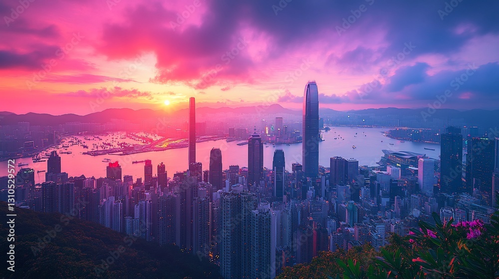 Fototapeta premium Vibrant Sunrise over City Skyline