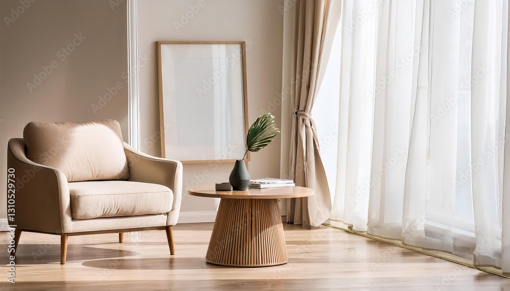Scandinavian Interior Decor Mockup Cozy Beige Armchair and White Curtain Framed Window Scene in a Minimalist Space with a Hint of Natural Light and Warmth, Perfect for Digital Art, Home Decor, Scandinavian Interior Decor Mockup Cozy Beige Armchair and White Curtain Framed Window Scene in a Minimalist Space with a Hint of Natural Light and Warmth, Perfect for Digital Art, Home Decor,
